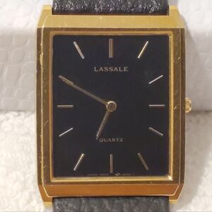 Vintage Seiko Lassale Womens Gold Plated Watch 7 Jewels Black Dial Leather Strap
